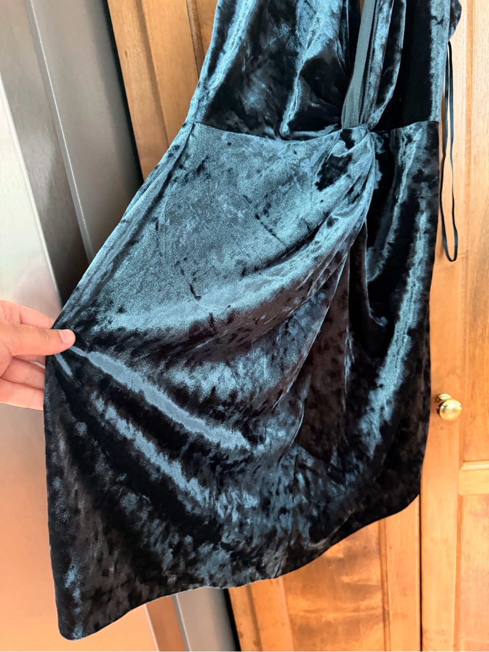 Zara Teal Velvet Twist-Front Mini Dress - Picture 12 of 15